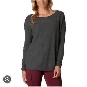 Prana Women's Gray Stacia Sweater Geometric Knit Pullover Organic Cotton Size L